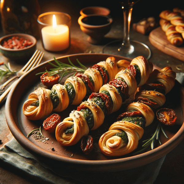 Bladerdeegstengels met pesto