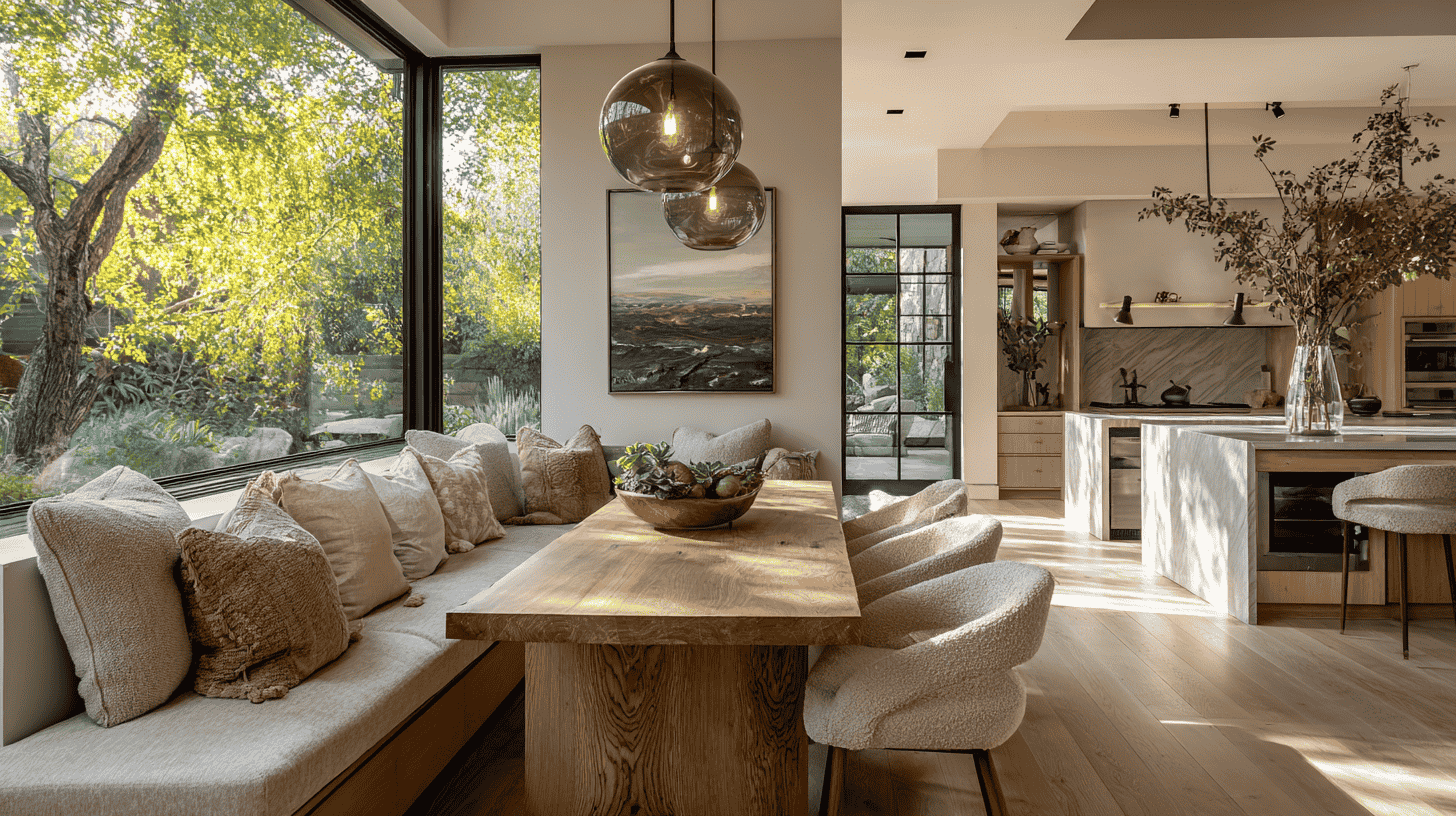 De eethoek van een modern, open vloerplan huis