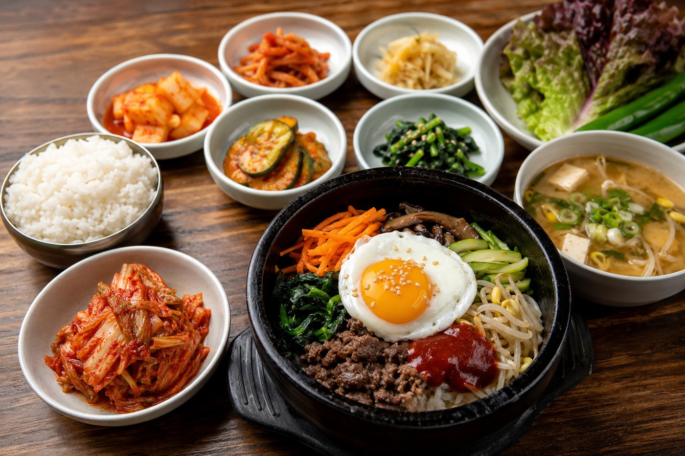 k-food koreaanse gerechten bakjes kimchi