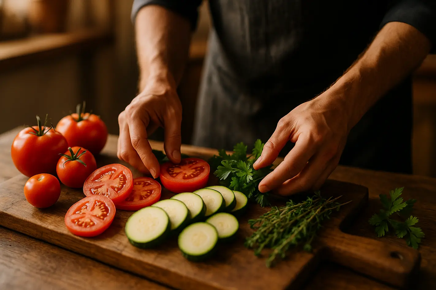 Vers gesneden seizoensgroenten voor duurzaam uit eten op snijplank