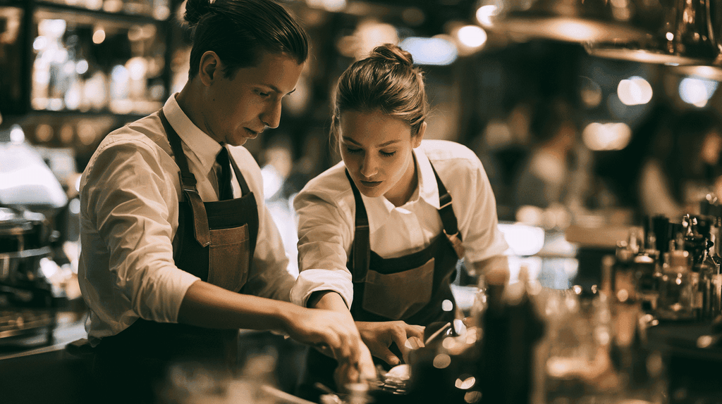 Nieuwe horecamedewerker wordt ingewerkt door collega achter de bar